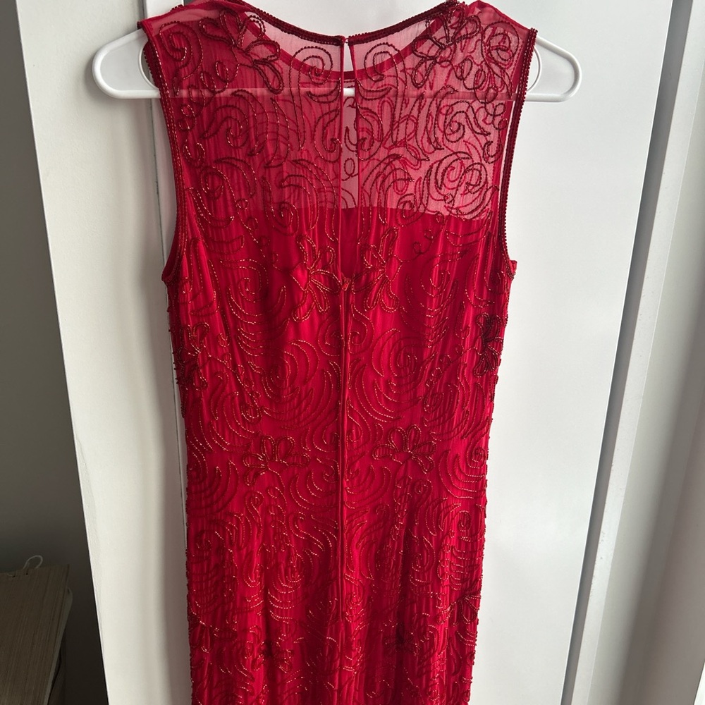A.J. Bari Scarlet Backless Dress with Elegant Embroidery